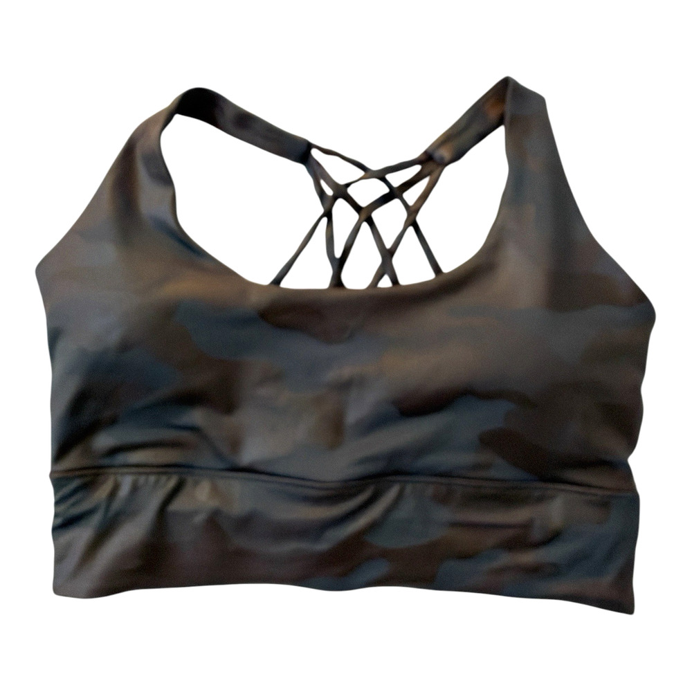Rae Mode Camo Sports Bra Womens Medium Strappy Racerback Brown Black Workout